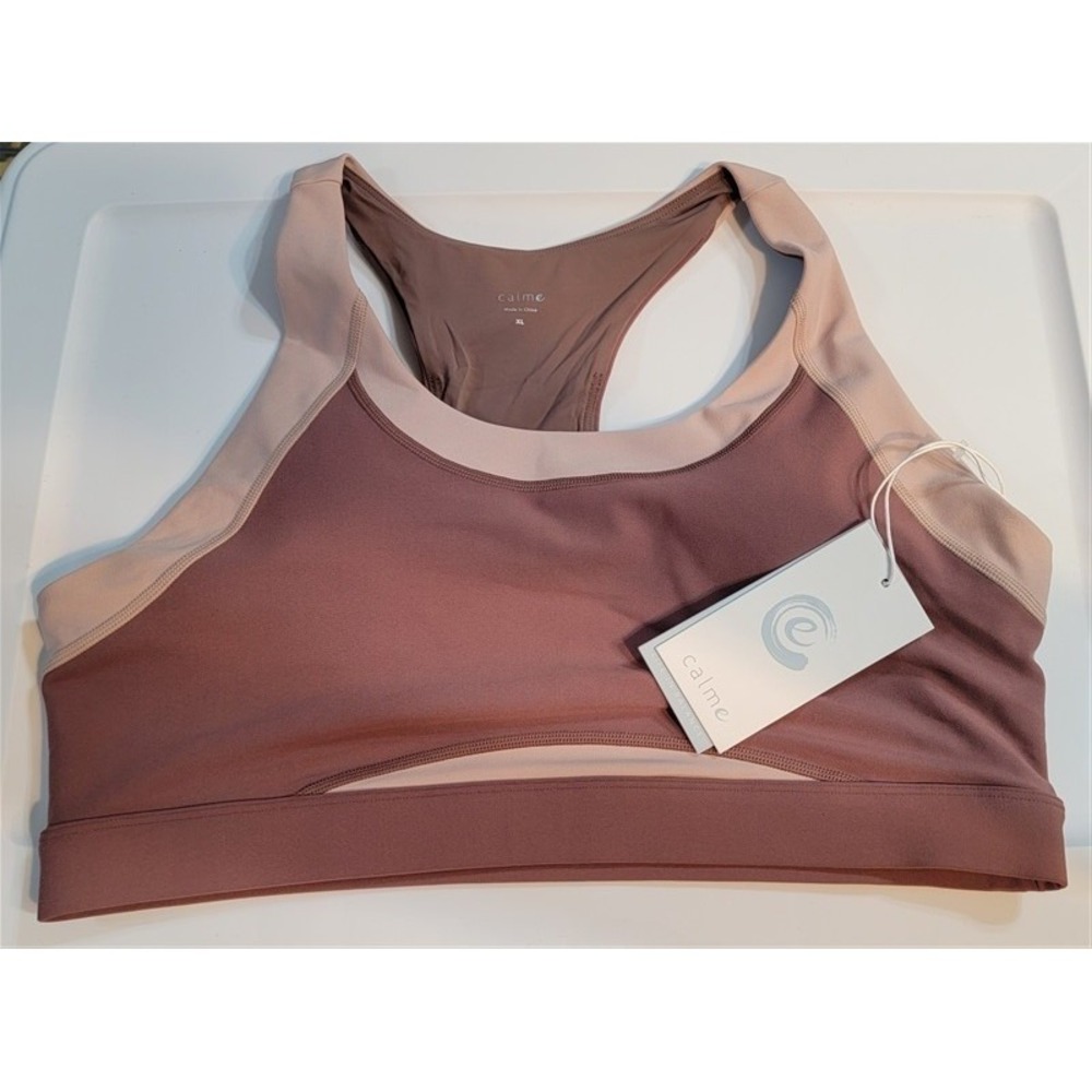NWT Calme Endurance Color Block Sports Bra Sz M Mauve 111297